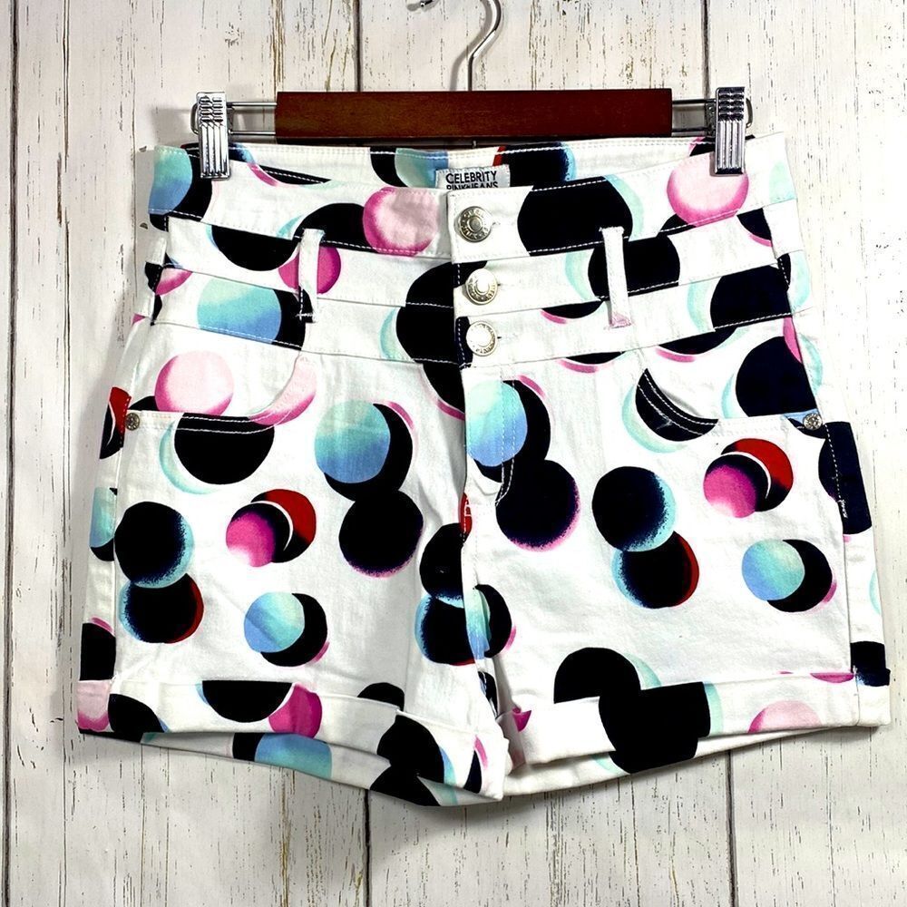 Celebrity Pink Retro Mod Polka Dot Y2K Festival High Rise Shorts Size 7
